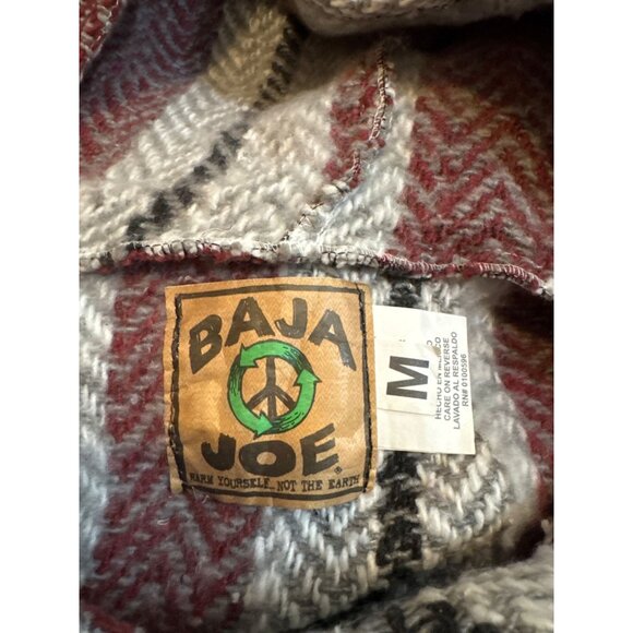 Baja Joe Unisex Mexican Baja Hoodie Size M Red & White Striped Blend Pullover - Picture 4 of 5